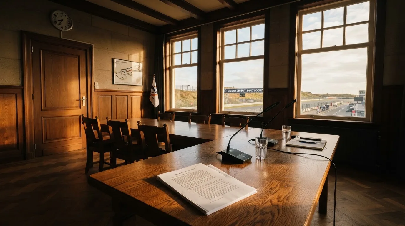 Een lege rechtszaal met houten banken in het ochtendlicht